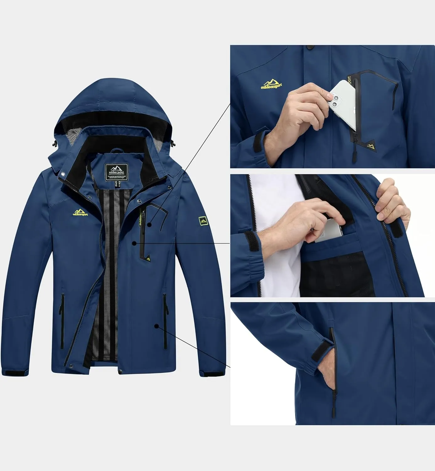 MAGCOMSEN Men's Lightweight Windbreaker Rain Jacket Raincoat with Detachable Hood for Hiking Fishing Activewear