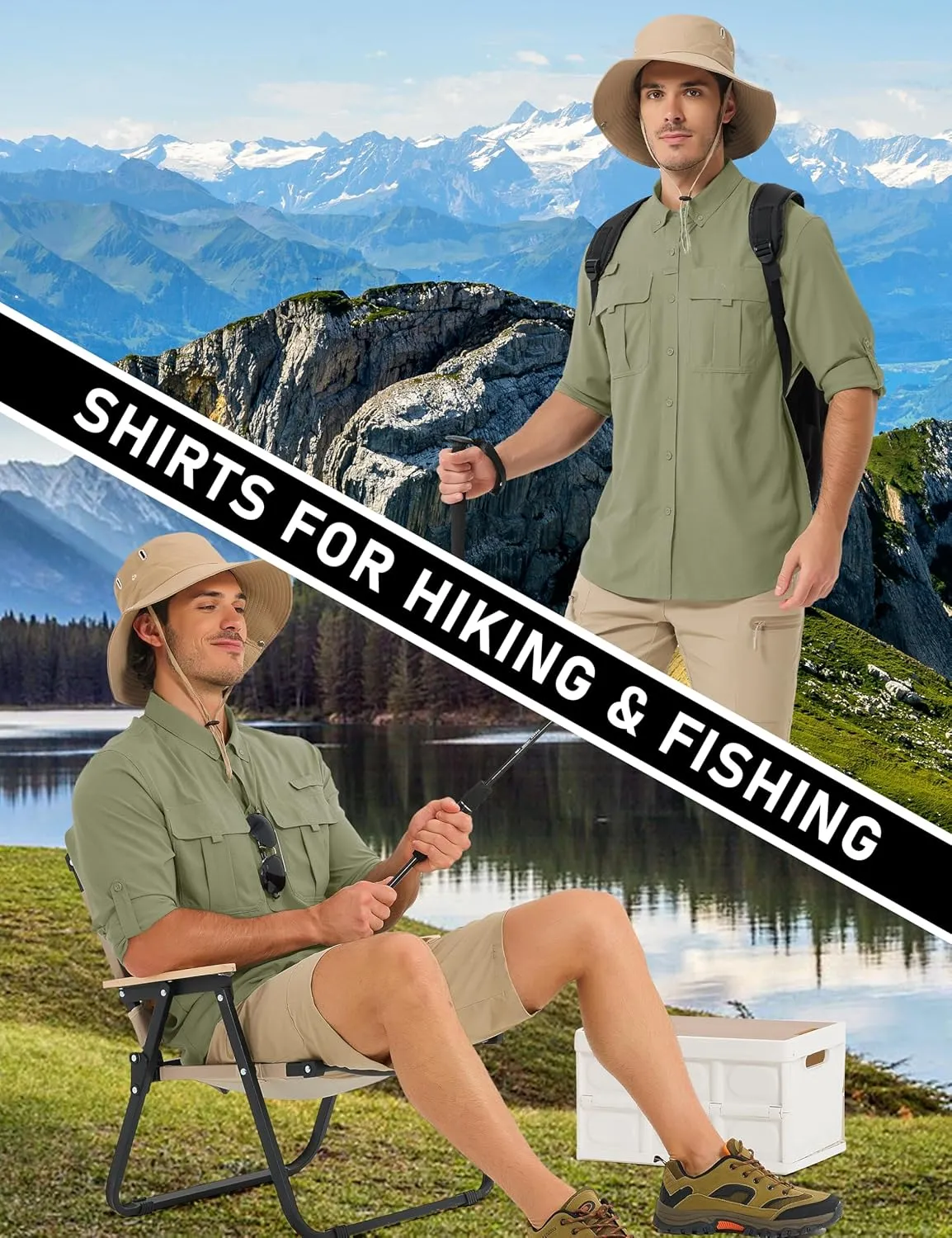 MAGCOMSEN Men's Sun Protection Fishing Shirts UPF 50  UV Quick Dry Long Sleeve Button Down Shirts Safari Hiking Travel