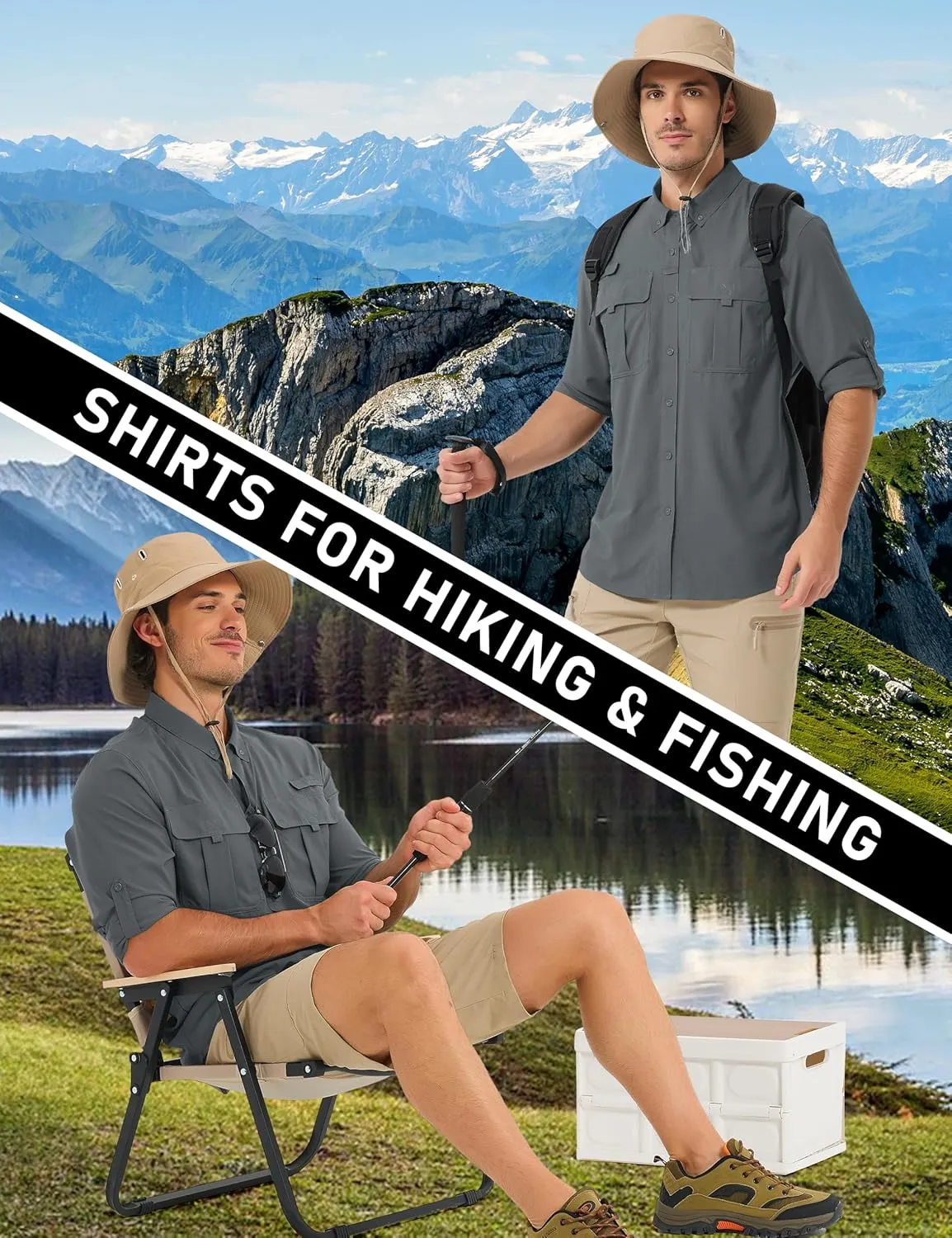 MAGCOMSEN Men's Sun Protection Fishing Shirts UPF 50  UV Quick Dry Long Sleeve Button Down Shirts Safari Hiking Travel