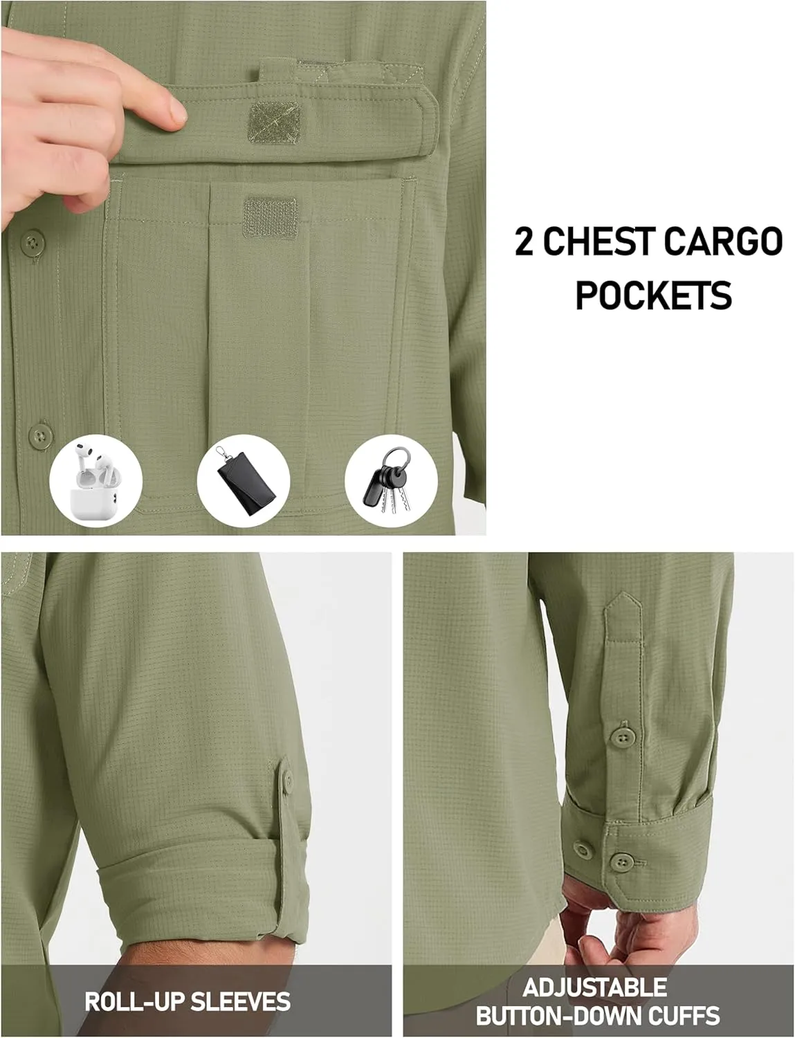 MAGCOMSEN Men's Sun Protection Fishing Shirts UPF 50  UV Quick Dry Long Sleeve Button Down Shirts Safari Hiking Travel