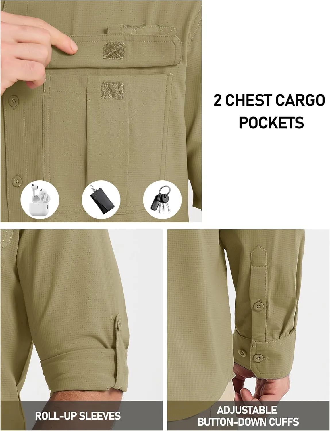 MAGCOMSEN Men's Sun Protection Fishing Shirts UPF 50  UV Quick Dry Long Sleeve Button Down Shirts Safari Hiking Travel
