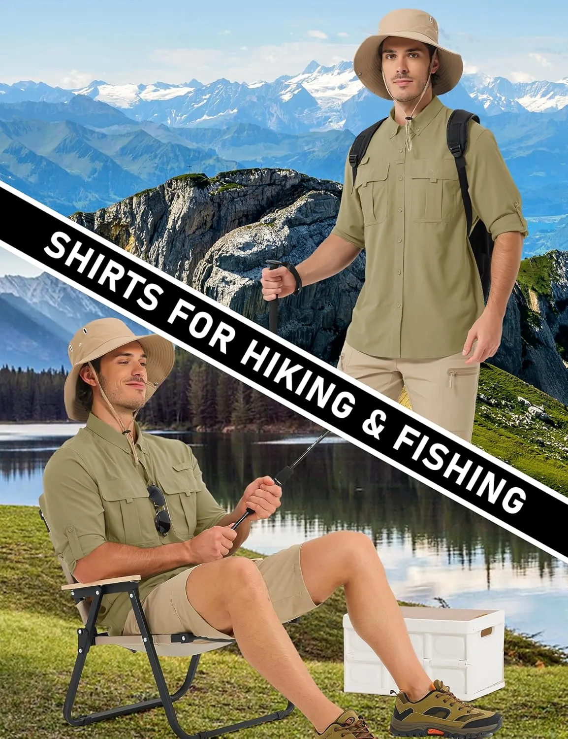 MAGCOMSEN Men's Sun Protection Fishing Shirts UPF 50  UV Quick Dry Long Sleeve Button Down Shirts Safari Hiking Travel