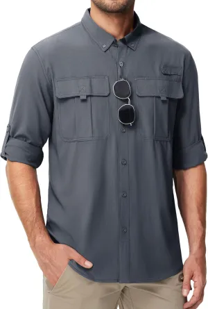 MAGCOMSEN Men's Sun Protection Fishing Shirts UPF 50  UV Quick Dry Long Sleeve Button Down Shirts Safari Hiking Travel