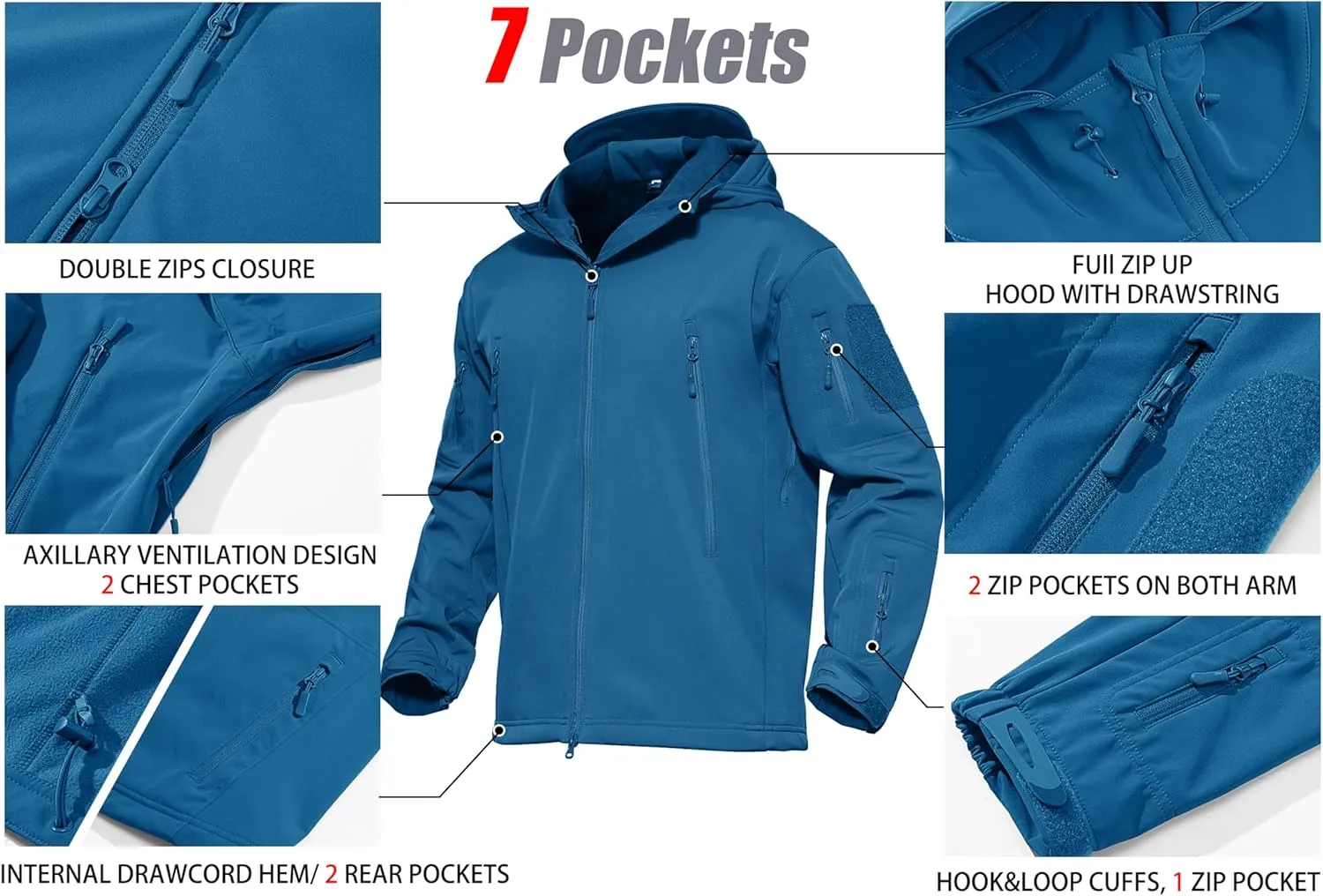 MAGCOMSEN Men's Tactical Jacket 7 Pockets Performance Fleece Lined Water Resistant Soft Shell Winter Coats