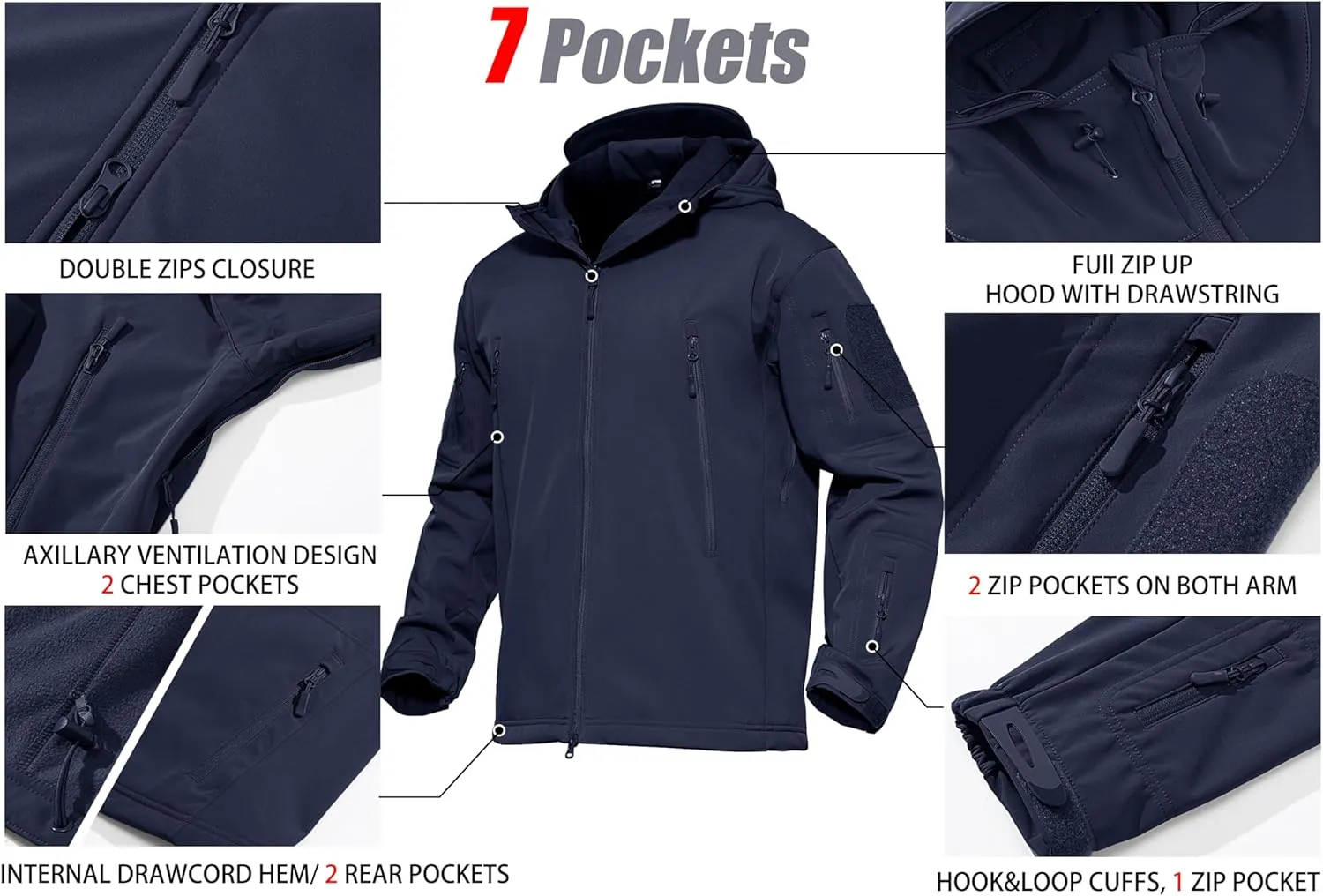 MAGCOMSEN Men's Tactical Jacket 7 Pockets Performance Fleece Lined Water Resistant Soft Shell Winter Coats