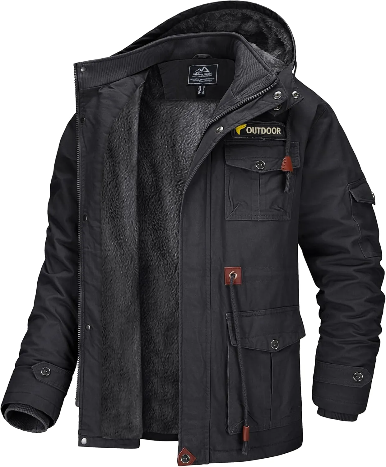 MAGCOMSEN Men's Winter Coat Military Jacket Fleece Lined Parka Cotton Cargo Jacket