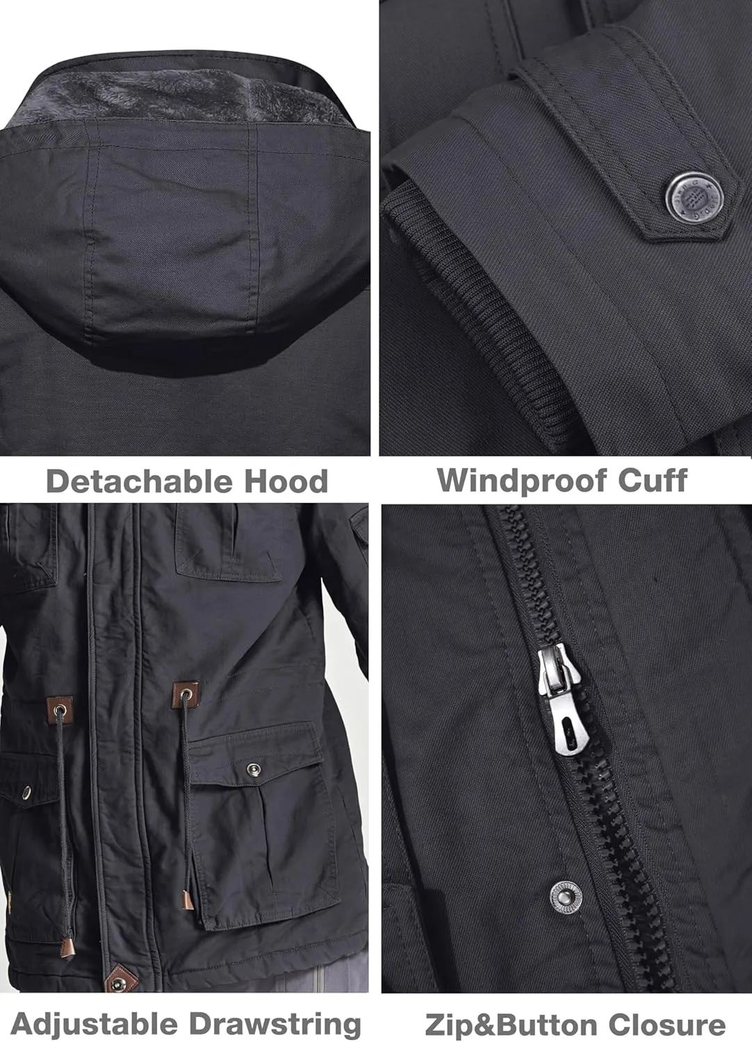 MAGCOMSEN Men's Winter Coat Military Jacket Fleece Lined Parka Cotton Cargo Jacket