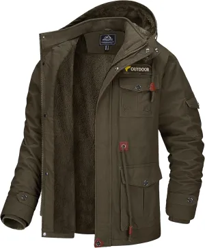 MAGCOMSEN Men's Winter Coat Military Jacket Fleece Lined Parka Cotton Cargo Jacket