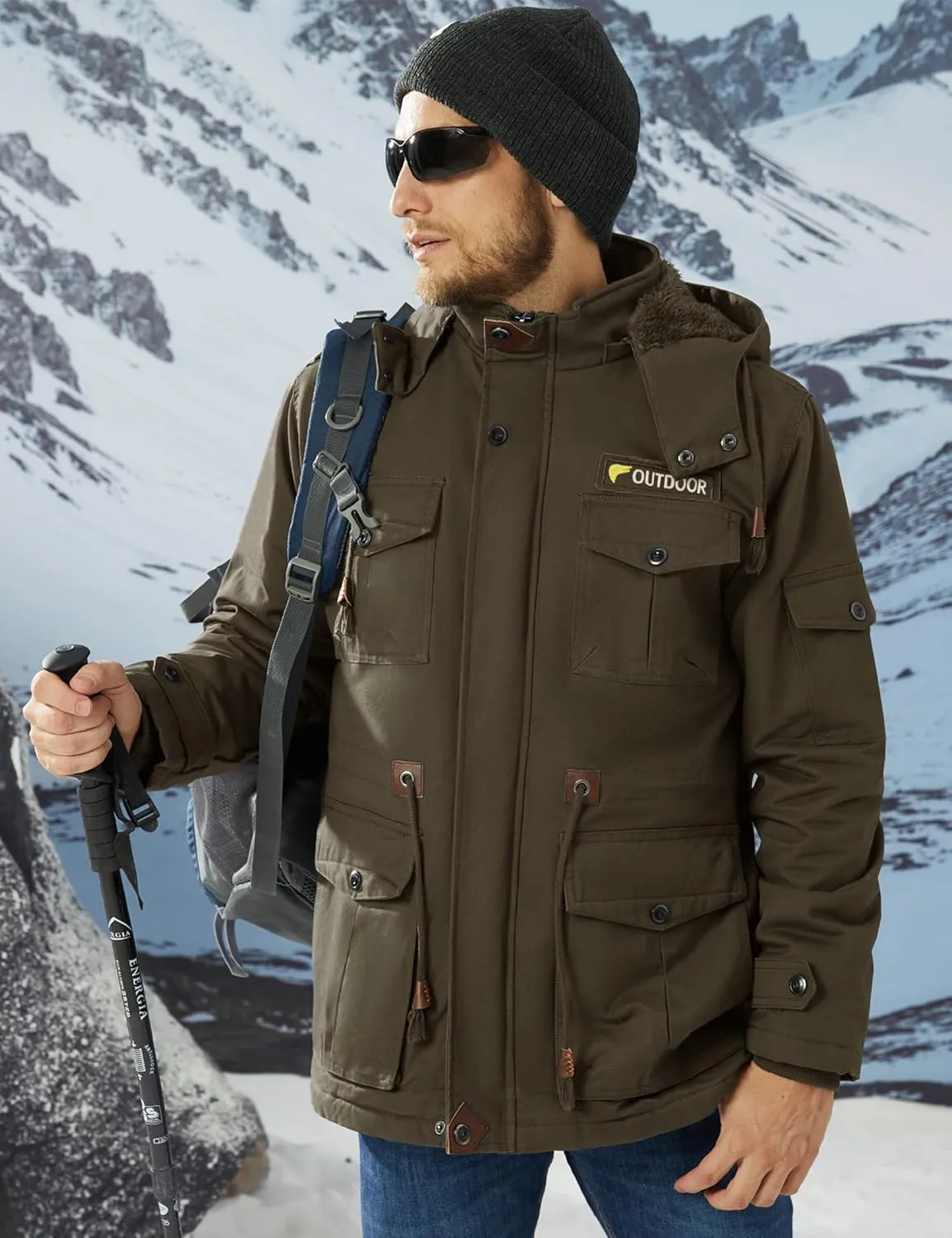 MAGCOMSEN Men's Winter Coat Military Jacket Fleece Lined Parka Cotton Cargo Jacket