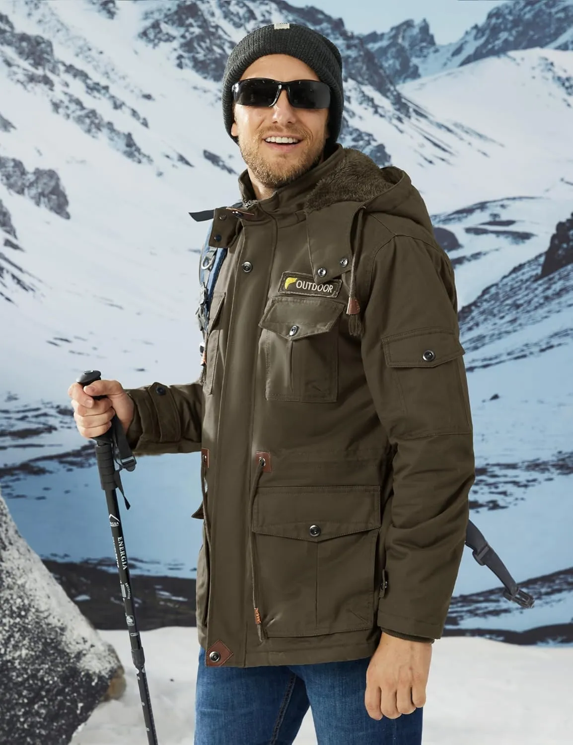 MAGCOMSEN Men's Winter Coat Military Jacket Fleece Lined Parka Cotton Cargo Jacket