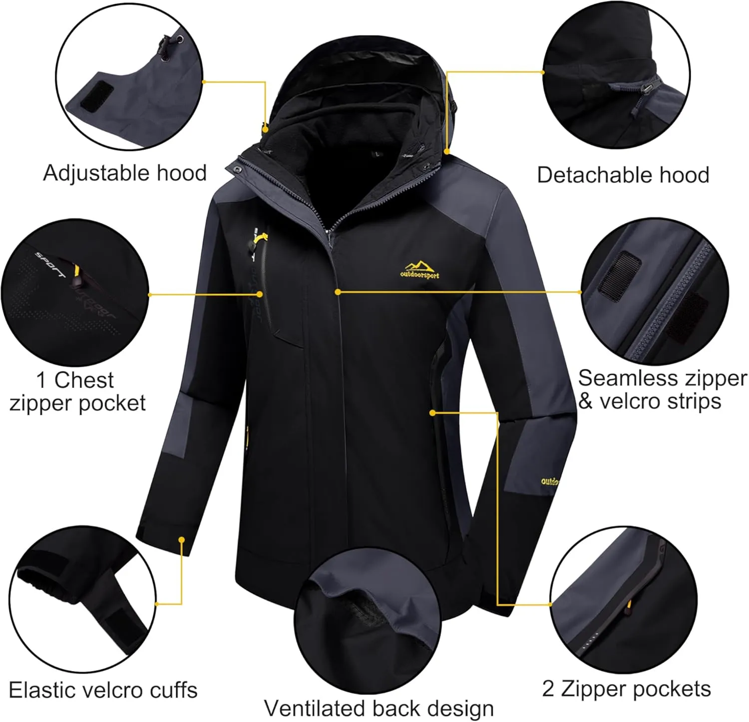 MAGCOMSEN Women's 3-in-1 Winter Coats Snow Ski Jacket Waterproof Windproof Fleece Lined Winter Jacket Parka
