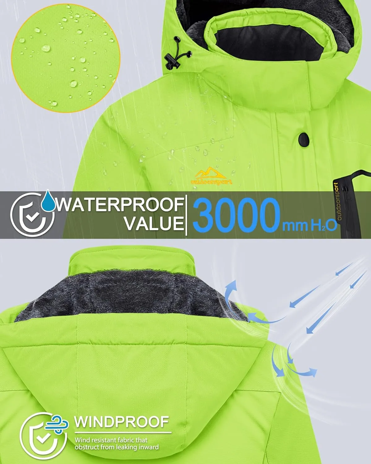 MAGCOMSEN Women's Ski Jacket Waterproof Insulated Snow Jacket Warm Windproof Winter Coats with Hood Fleece Lined Jacket