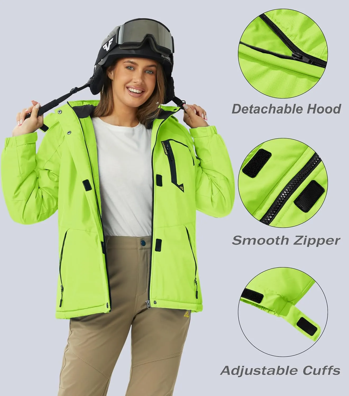 MAGCOMSEN Women's Ski Jacket Waterproof Insulated Snow Jacket Warm Windproof Winter Coats with Hood Fleece Lined Jacket