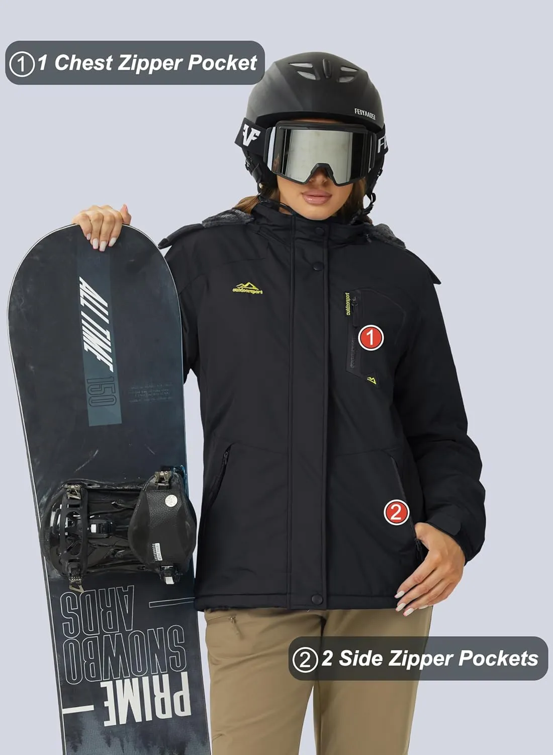 MAGCOMSEN Women's Ski Jacket Waterproof Insulated Snow Jacket Warm Windproof Winter Coats with Hood Fleece Lined Jacket
