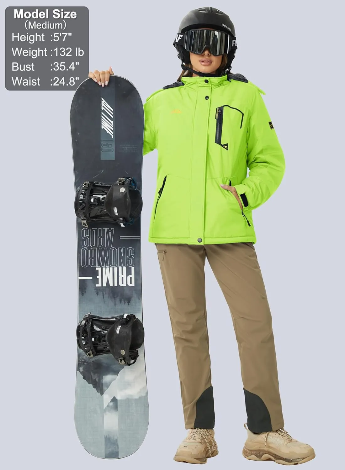 MAGCOMSEN Women's Ski Jacket Waterproof Insulated Snow Jacket Warm Windproof Winter Coats with Hood Fleece Lined Jacket