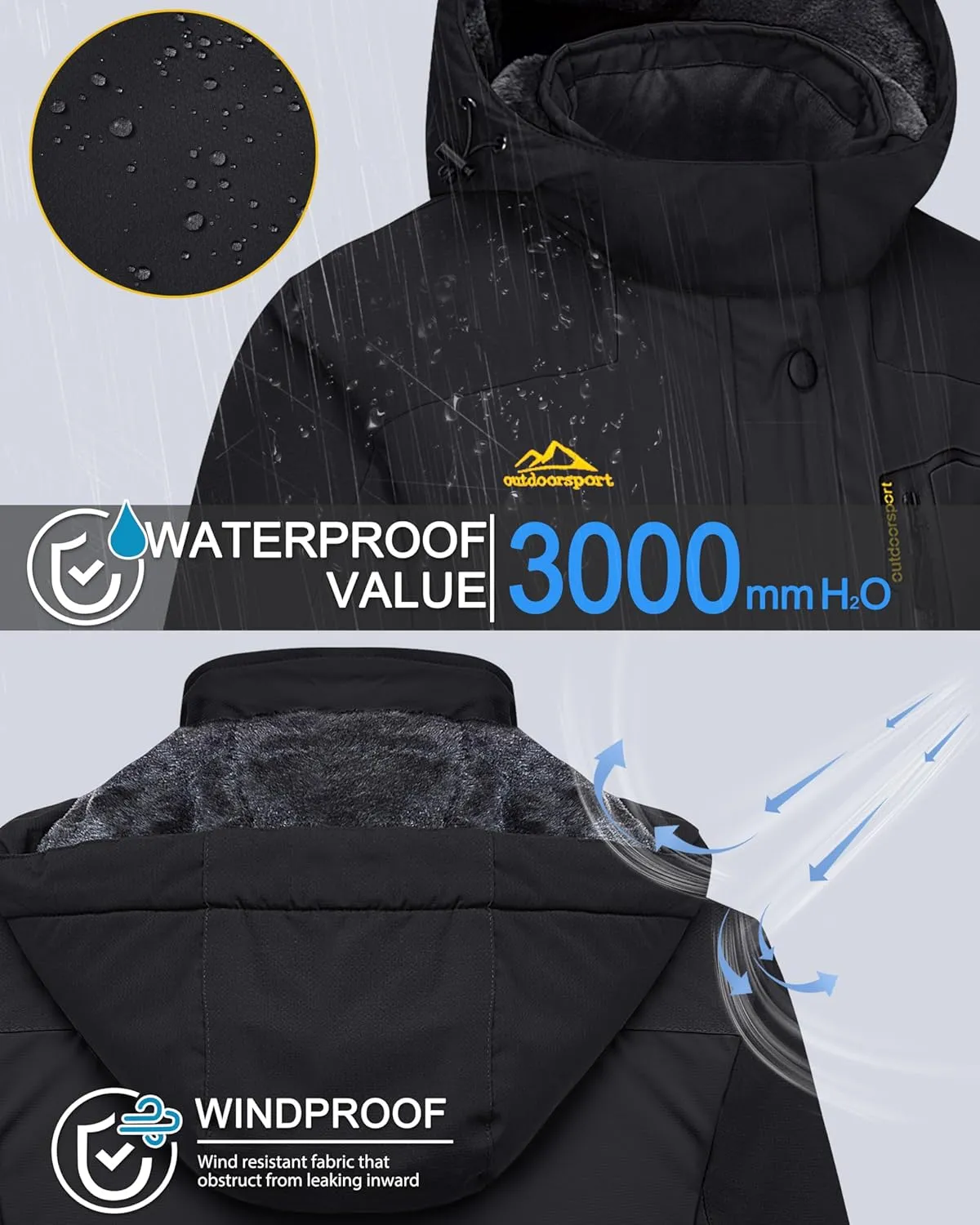 MAGCOMSEN Women's Ski Jacket Waterproof Insulated Snow Jacket Warm Windproof Winter Coats with Hood Fleece Lined Jacket
