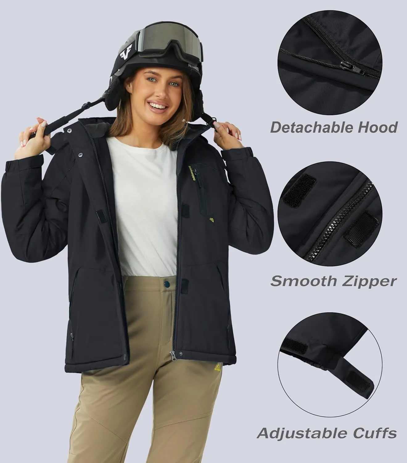 MAGCOMSEN Women's Ski Jacket Waterproof Insulated Snow Jacket Warm Windproof Winter Coats with Hood Fleece Lined Jacket