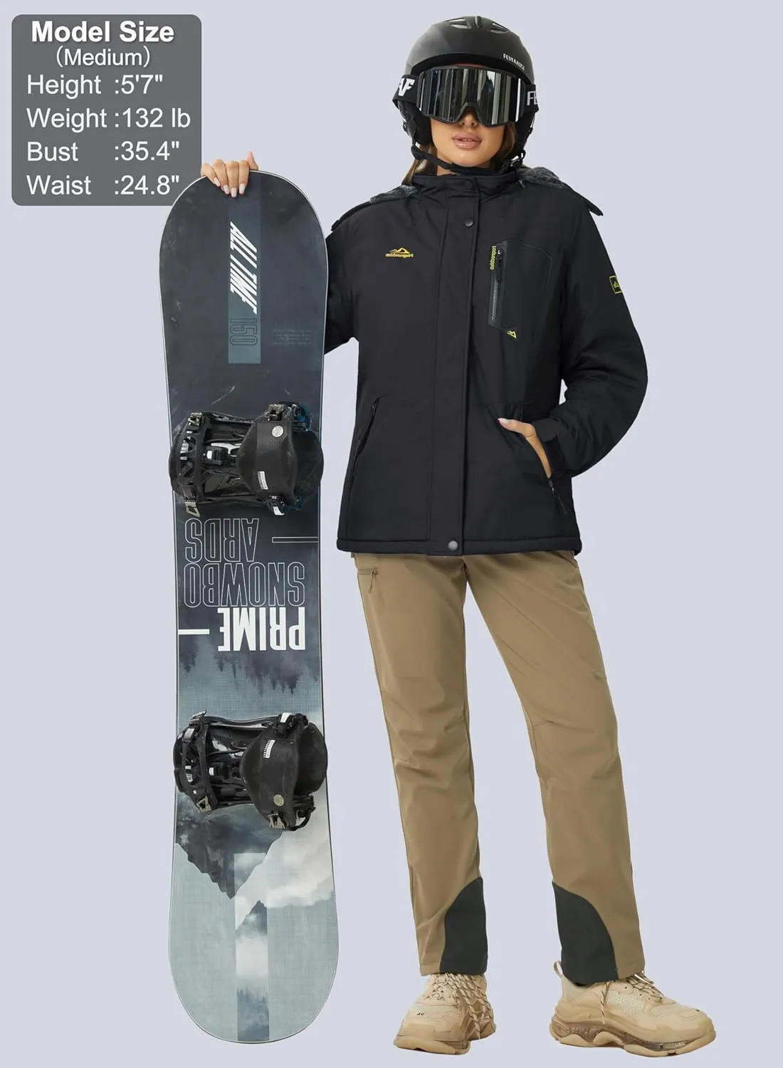 MAGCOMSEN Women's Ski Jacket Waterproof Insulated Snow Jacket Warm Windproof Winter Coats with Hood Fleece Lined Jacket