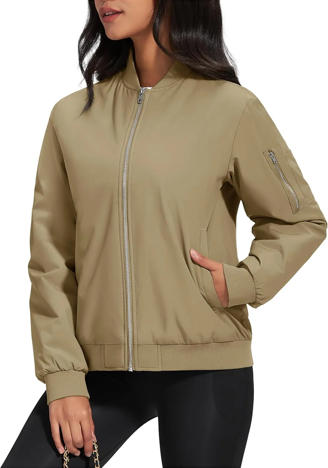 MAGCOMSEN Women's Winter Bomber Jacket Casual Basic Zip Up Padded Coats Water Resistant Long Sleeve Outwear with Pockets