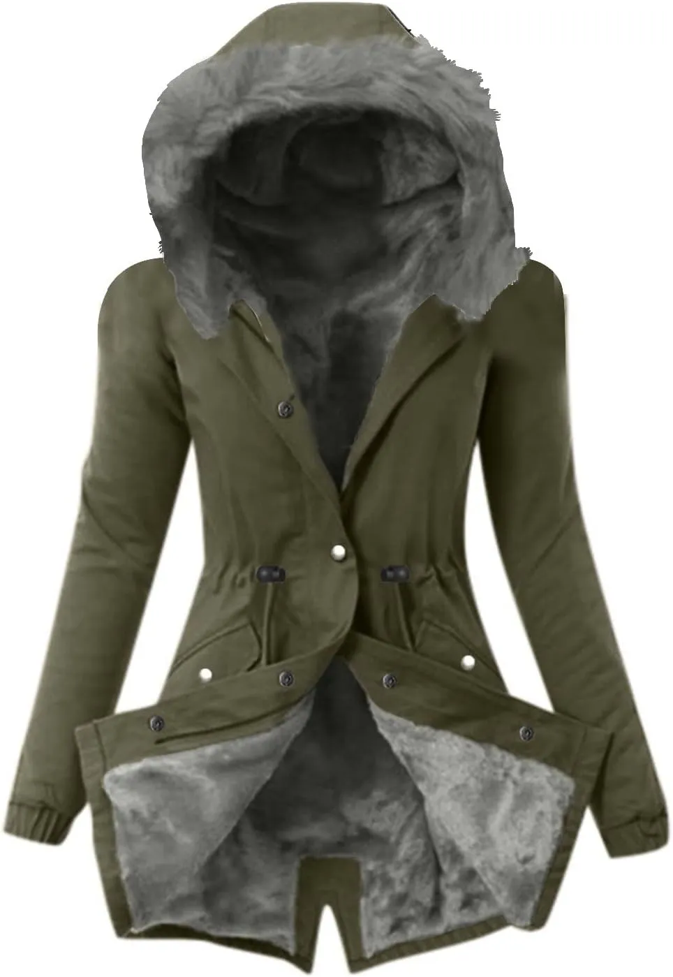 maisdgop Womens Winter Coats Mid Length Sherpa Lined Warm Heavy Jackets Thickened Windproof Outerwear With Fur Hood