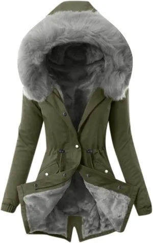 maisdgop Womens Winter Coats Mid Length Sherpa Lined Warm Heavy Jackets Thickened Windproof Outerwear With Fur Hood