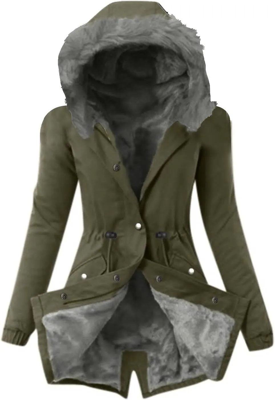 maisdgop Womens Winter Coats Mid Length Sherpa Lined Warm Heavy Jackets Thickened Windproof Outerwear With Fur Hood