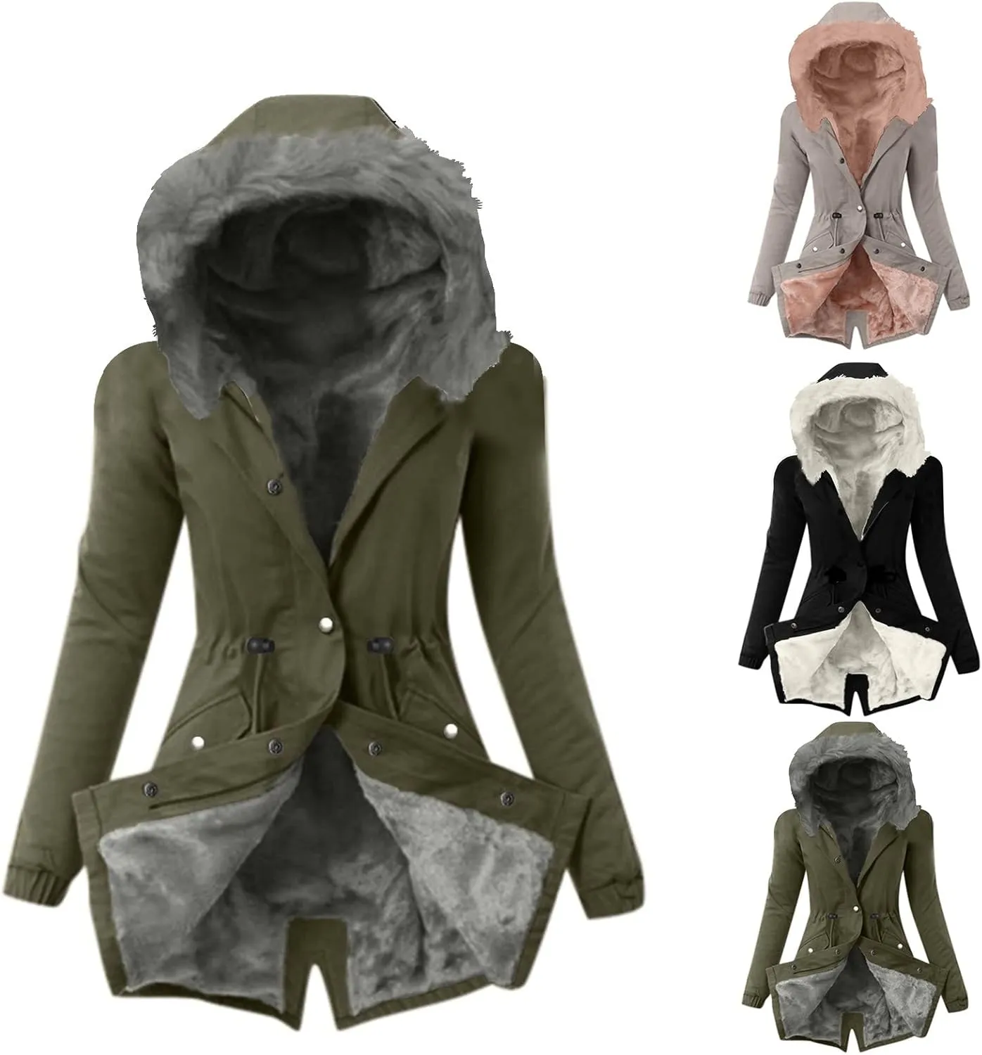 maisdgop Womens Winter Coats Mid Length Sherpa Lined Warm Heavy Jackets Thickened Windproof Outerwear With Fur Hood