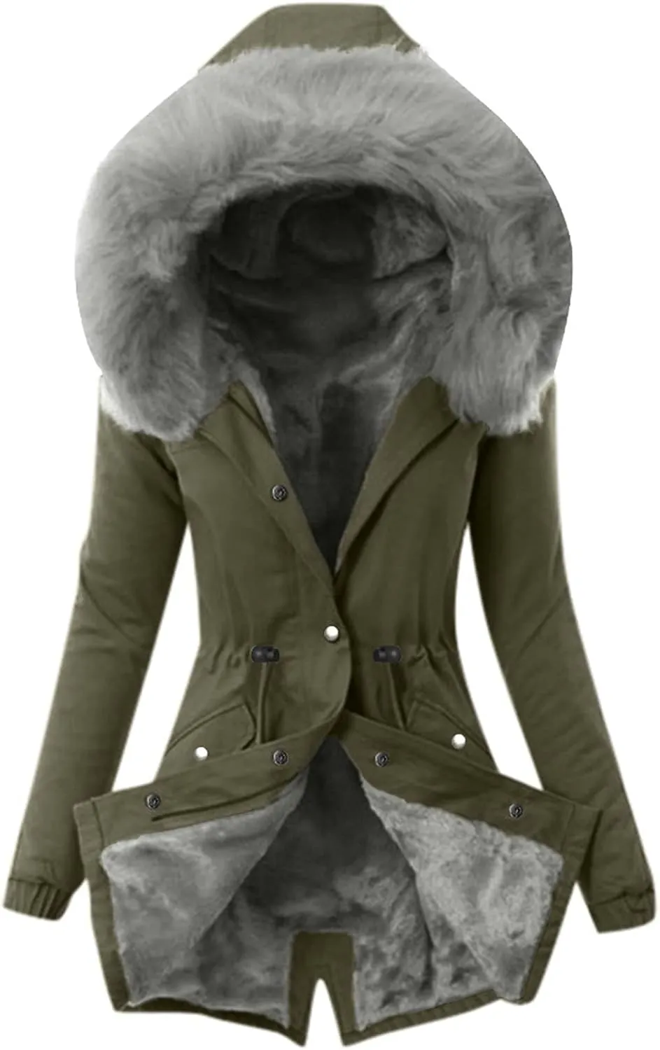 maisdgop Womens Winter Coats Mid Length Sherpa Lined Warm Heavy Jackets Thickened Windproof Outerwear With Fur Hood