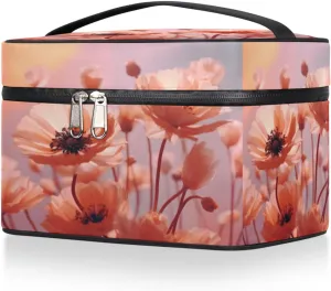 Makeup Bag Cosmetic Bags, Bright Floral Large Capacity Travel Makeup Organizer Case, Pink Peony Flower Portable Toiletry Bag for Women Makeup Brush Bag Storage Bag