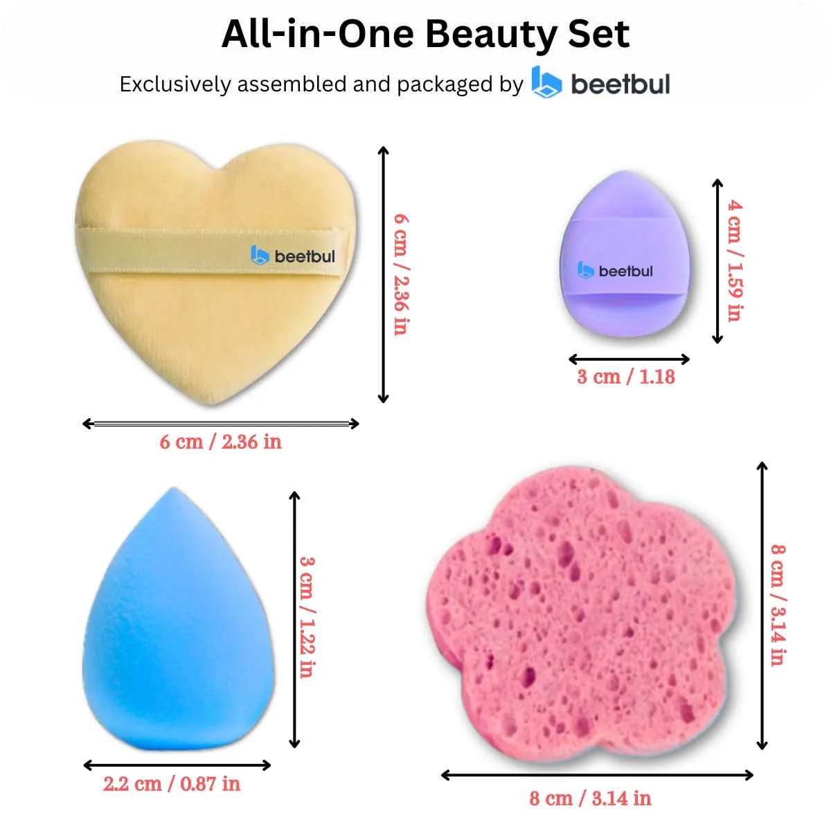 Makeup Kit Bissú 6‑Color Palette   Velvet Puff   2 Finger Puffs   Makeup Sponge   Exfoliating Sponge (4 Styles) (02 La de Cajón)