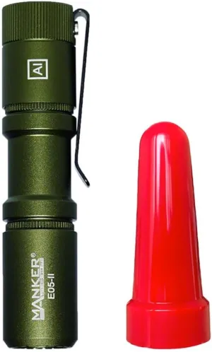 Manker E05 II (Al-Army Green, High CRI, 4000K R9080) Compact EDC Flashlight, 519A LED 800 Lumens, 120m Flood Beam Distance, IP68,Red Filter,No Battery