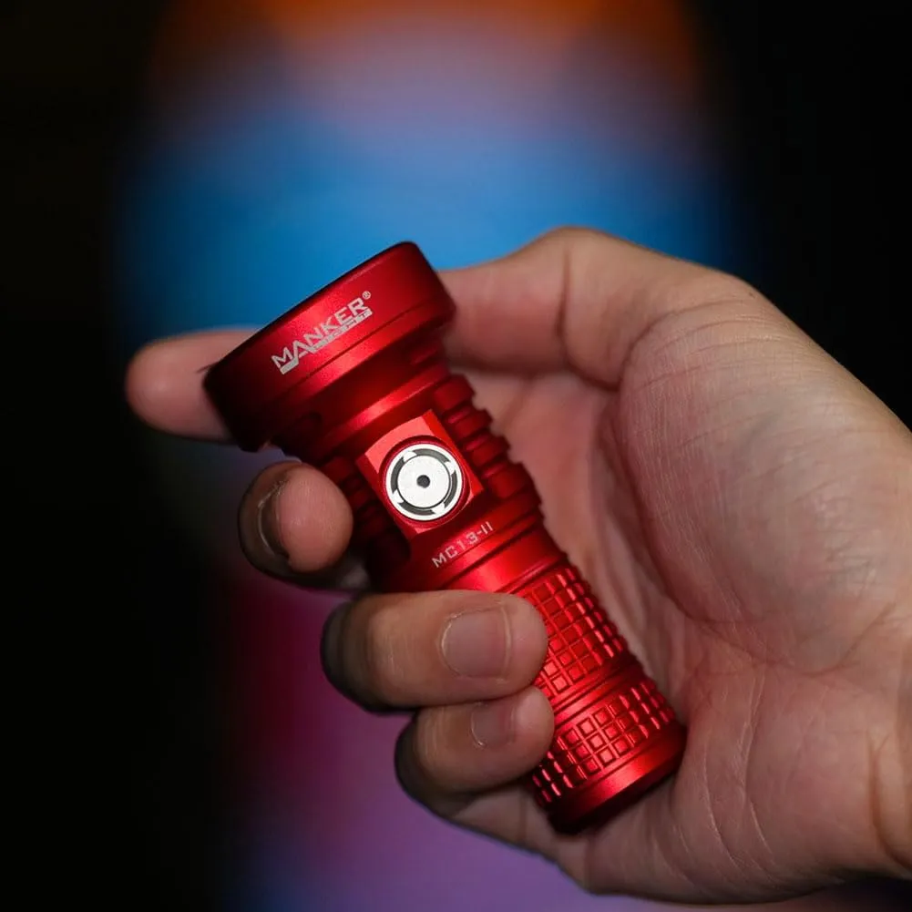 MANKER MC13 II (Standard Version, with Extender Tube) Rechargeable Adjustable Body Compact Flashlight, SFT40 LED 2000 Lumen 600m Beam Distance (Excluded Battery)(Red)