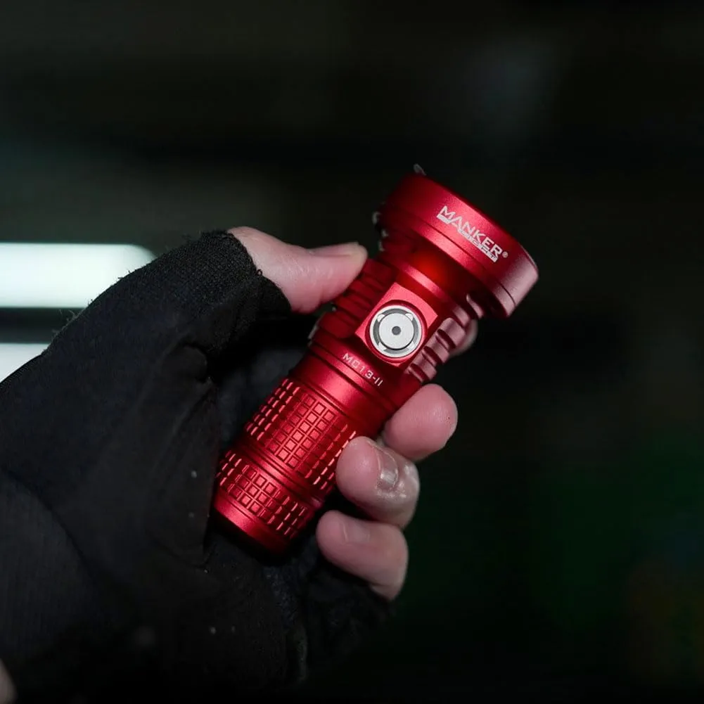 MANKER MC13 II (Standard Version, with Extender Tube) Rechargeable Adjustable Body Compact Flashlight, SFT40 LED 2000 Lumen 600m Beam Distance (Excluded Battery)(Red)