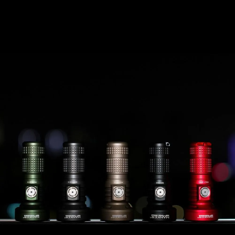 MANKER MC13 II (Standard Version, with Extender Tube) Rechargeable Adjustable Body Compact Flashlight, SFT40 LED 2000 Lumen 600m Beam Distance (Excluded Battery)(Red)
