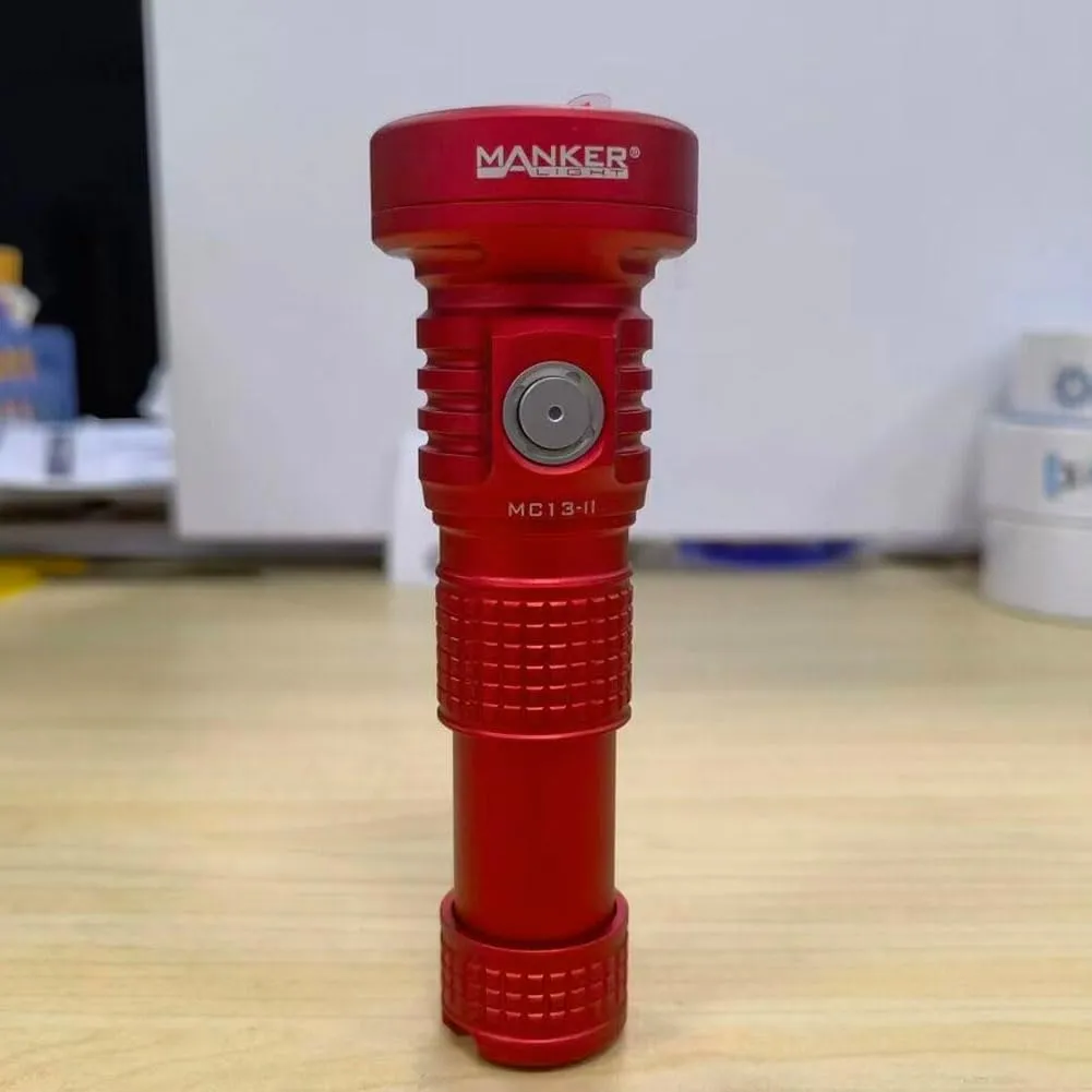 MANKER MC13 II (Standard Version, with Extender Tube) Rechargeable Adjustable Body Compact Flashlight, SFT40 LED 2000 Lumen 600m Beam Distance (Excluded Battery)(Red)