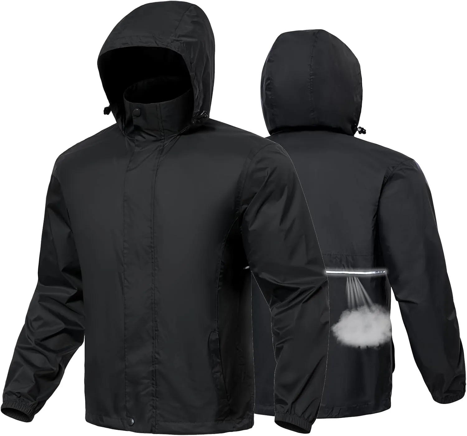 MANSDOUR Men's Packable Rain Jacket Waterproof Lightweight Windbreaker Cycling Golf Hiking Reflective Raincoat with Hood