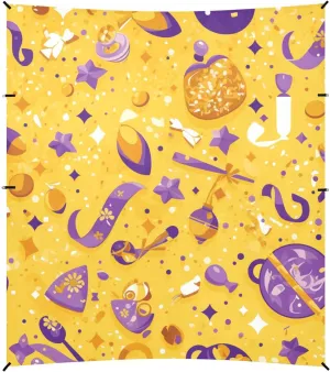 Mardi Gras Carnival Purple Holiday Pattern Saffron Foldable Beach Cabana UPF50 Lightweight Sun Shade with Sandbags & Sand Shovel for Camping, Picnics, Backyard