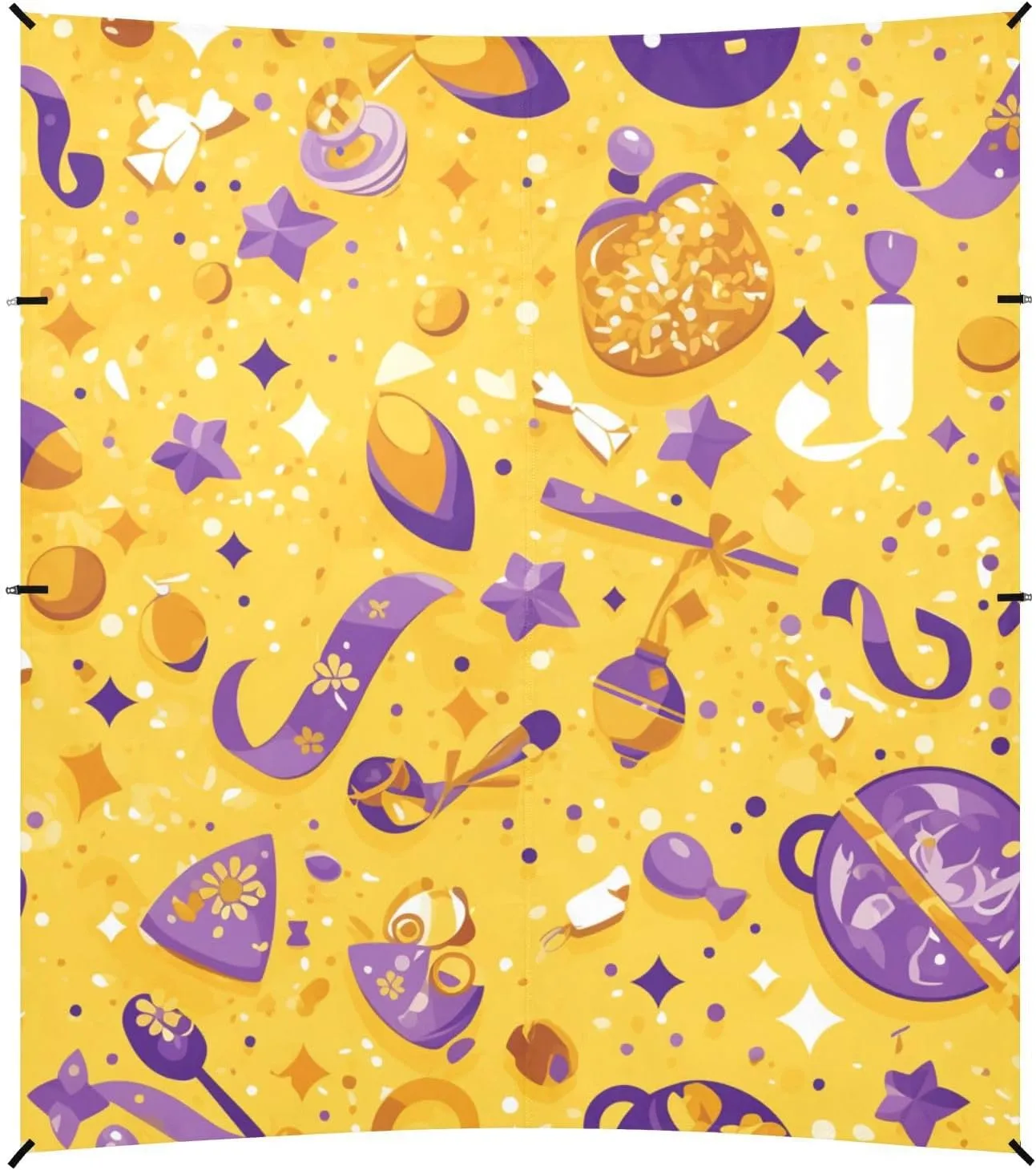 Mardi Gras Carnival Purple Holiday Pattern Saffron Foldable Beach Cabana UPF50 Lightweight Sun Shade with Sandbags & Sand Shovel for Camping, Picnics, Backyard
