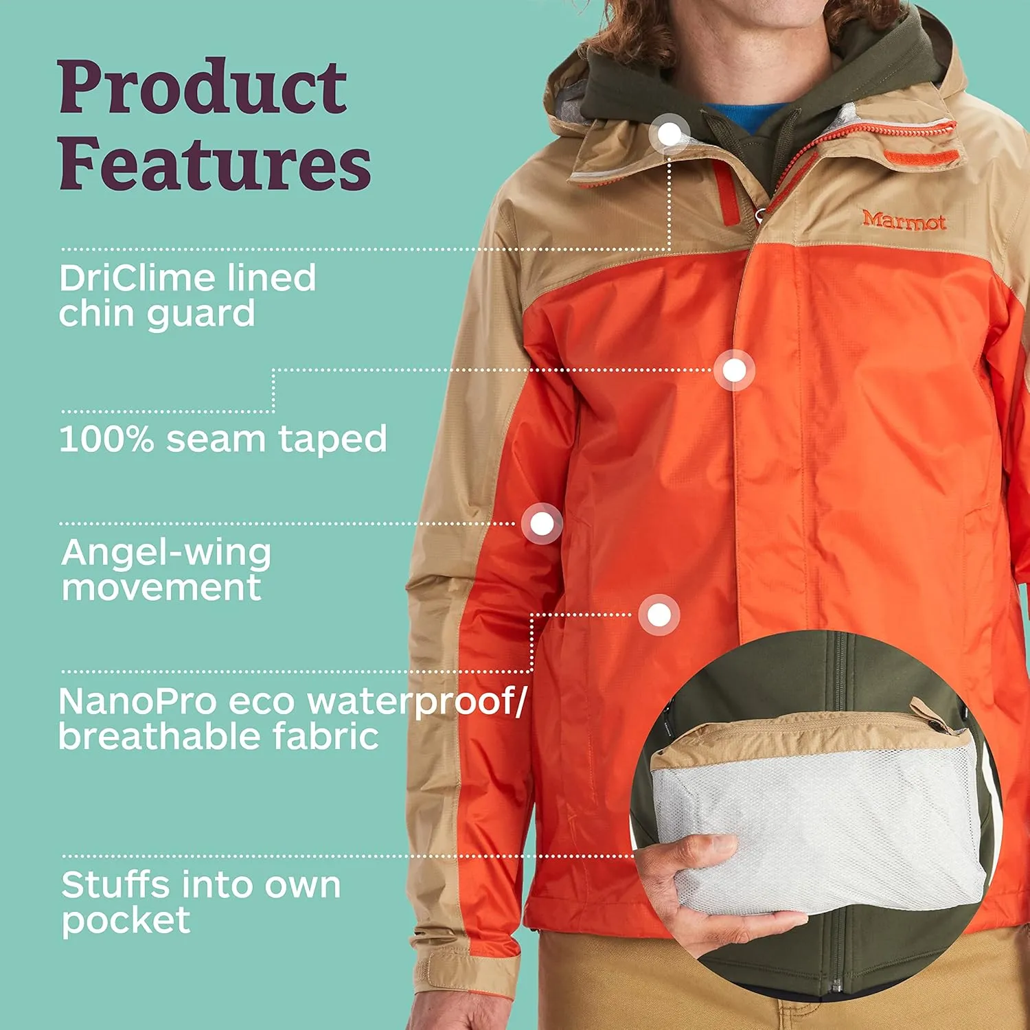 MARMOT Men's Precip Eco Waterproof Rain Jacket - 100% Recycled, Breathable, Lightweight, Packable Raincoat