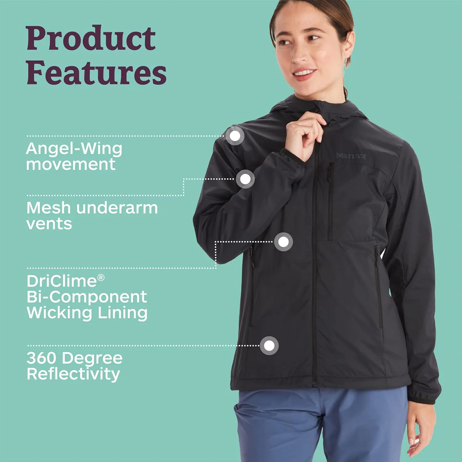 MARMOT Women's Ether Driclime Hoody - Breathable, Comfortable, Packable Windbreaker Jacket with Hood