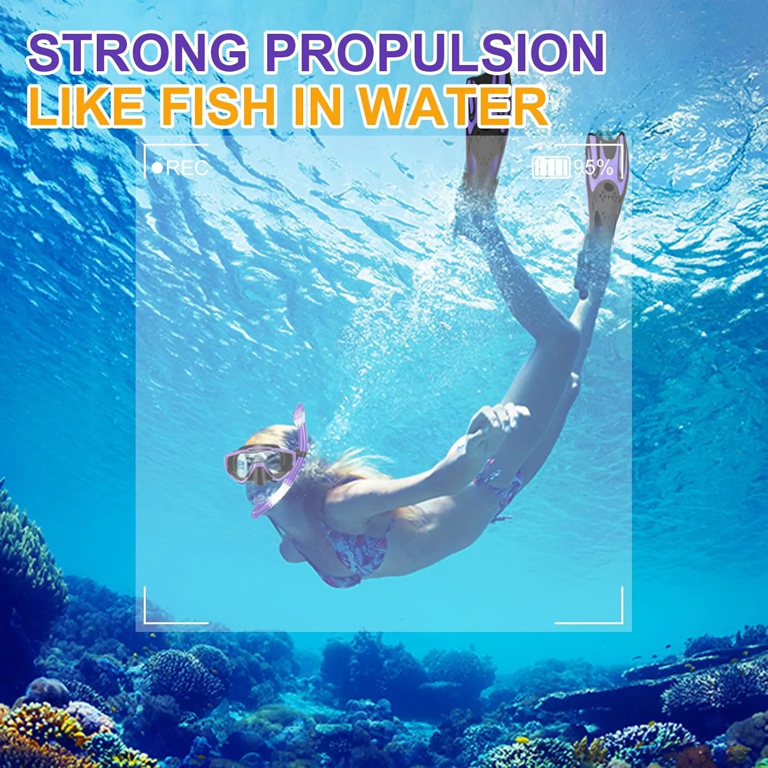 Mask Fins Snorkel Set, Snorkeling Gear for Adults, Panoramic View Diving Mask Anti-Fog, Anti-Leak, Dry Top Snorkel and Dive Flippers with Travel Bag for Snorkeling Swimming