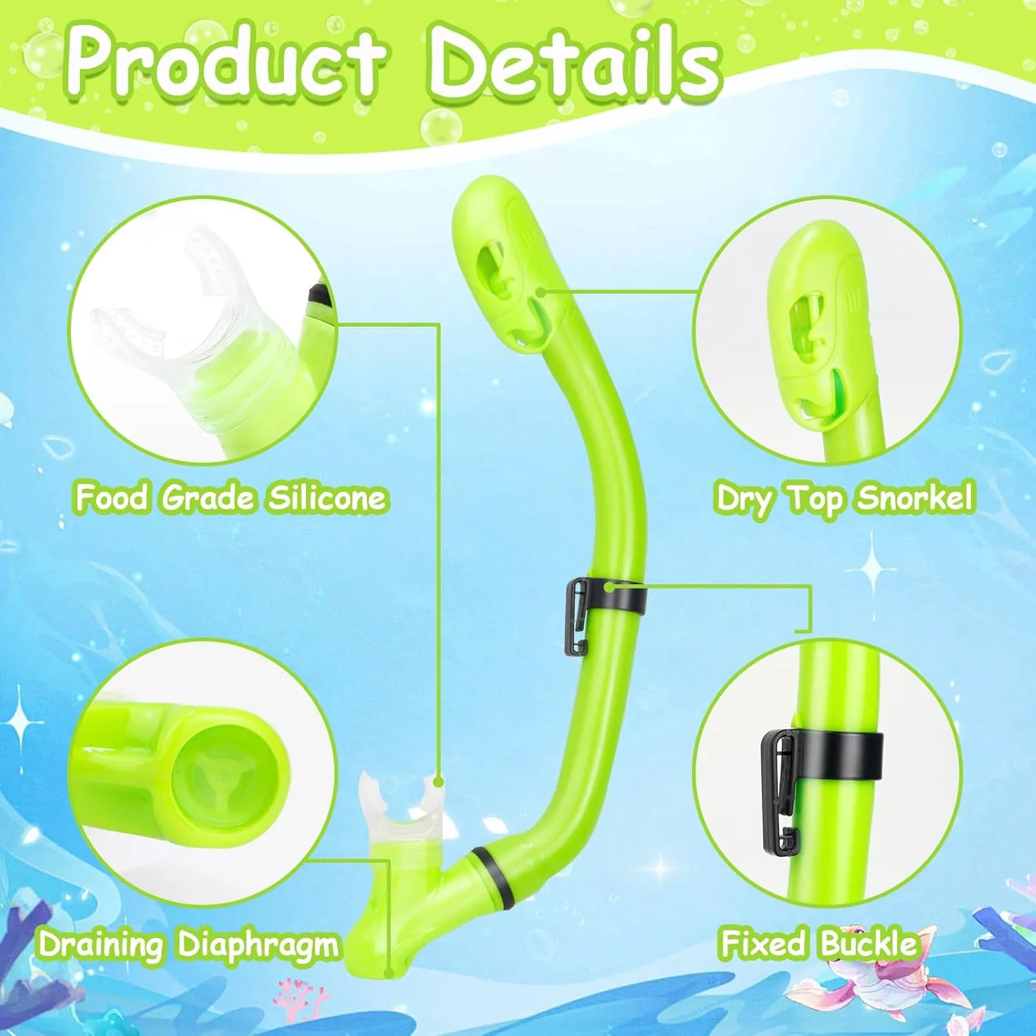Mask Fins Snorkel Set, Snorkeling Gear for Kids, Panoramic View Diving Mask Anti-Fog, Anti-Leak, Dry Top Snorkel and Dive Flippers with Travel Bag, for Kid Snorkeling Swimming