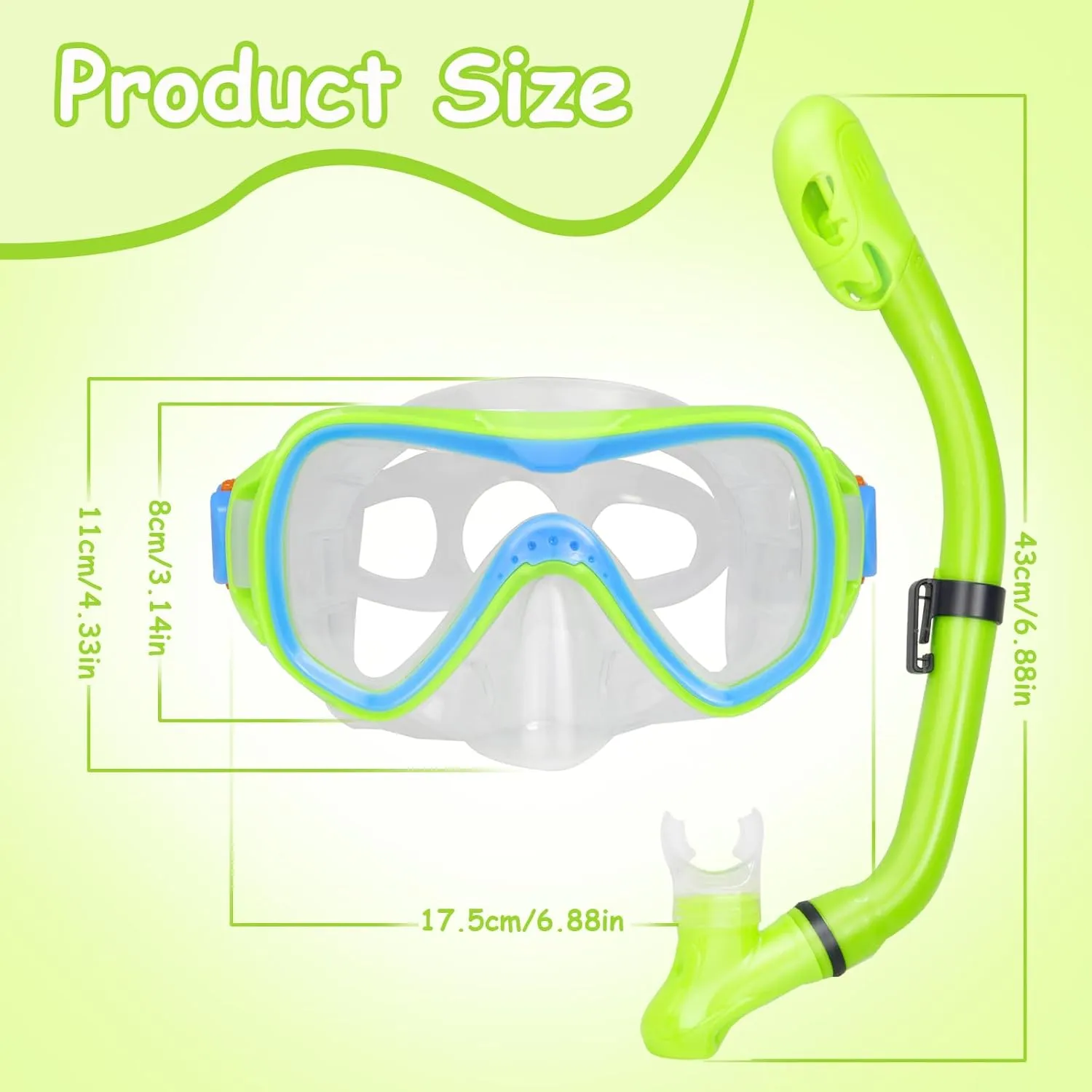 Mask Fins Snorkel Set, Snorkeling Gear for Kids, Panoramic View Diving Mask Anti-Fog, Anti-Leak, Dry Top Snorkel and Dive Flippers with Travel Bag, for Kid Snorkeling Swimming