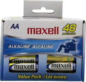Maxell AA Alkaline Battery, Long Lasting, High Compatibility, Gold, 48 Count