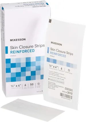 McKesson Skin Closure Strips, Sterile, Reinforced, 1/2 in x 4 in, 50 Count