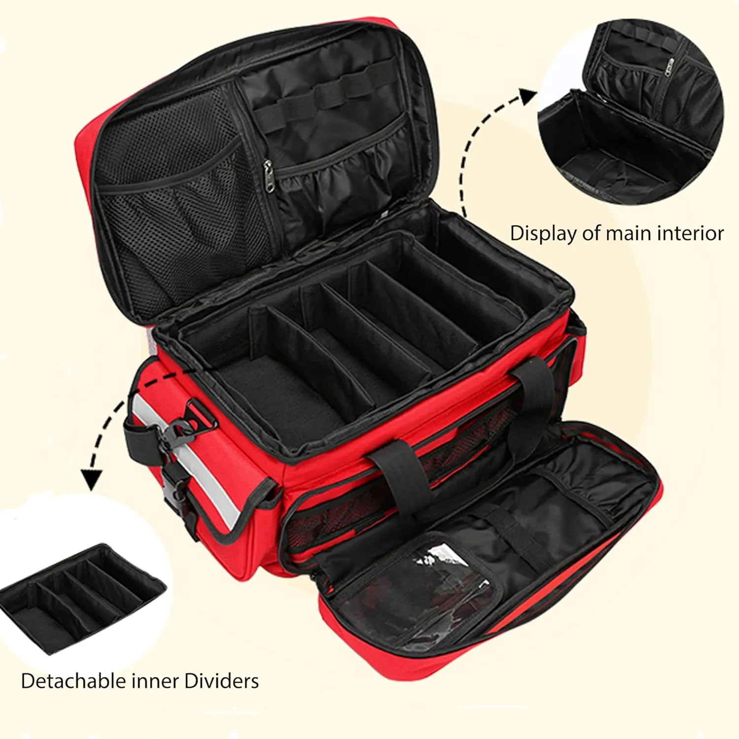 Medical Bag,First Aid Bag,First Responder Bag for Trauma,Emergency Bag Medical Bag Organizer,Trauma Bag with Detachable Dividers, Medical Bag for Nurses,Home Health Care, EMT(Bag Only), Red
