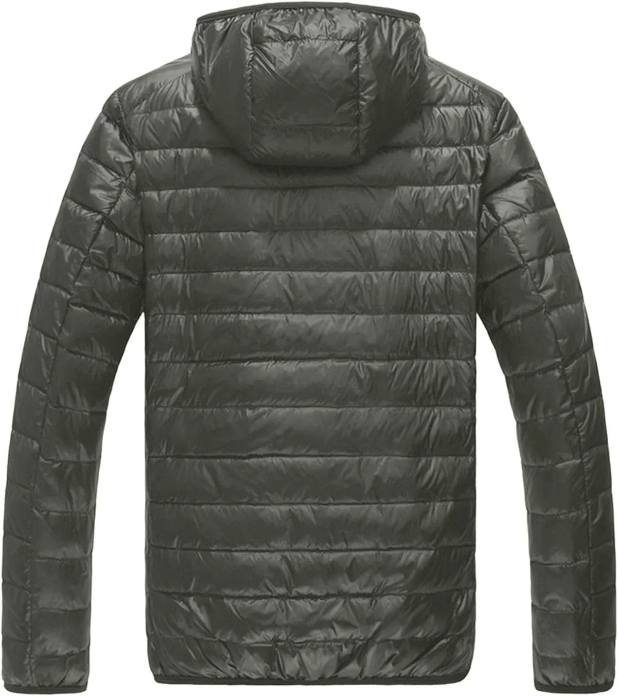 Men Puffer Jacket Hooded Light Packable Long Sleeve Zip Down Jacket Winter Warm Padded Bubble Outwear Coat
