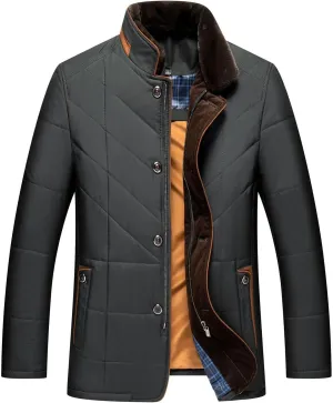Men Winter Jackets Puffer Quilted Packable Stand Collar Long Sleeve Full Zip Coats Plus Size Puffy Thick Warm Jackets