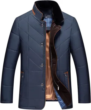 Men Winter Jackets Puffer Quilted Packable Stand Collar Long Sleeve Full Zip Coats Plus Size Puffy Thick Warm Jackets
