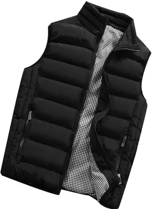 Men Winter Vest Winter Fashion Casual Solid Color Zipper Collar Pocket Hoodless Sleeveless Cotton Padded Puffer